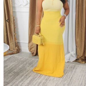 Yellow Ombre Strapless Maxi Dress